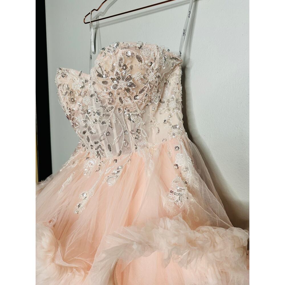 MAC DUGGAL Blush Pink Sheer Corset Hand Beaded Embroidered Ballroom Dress Size 8 - Picture 6 of 16